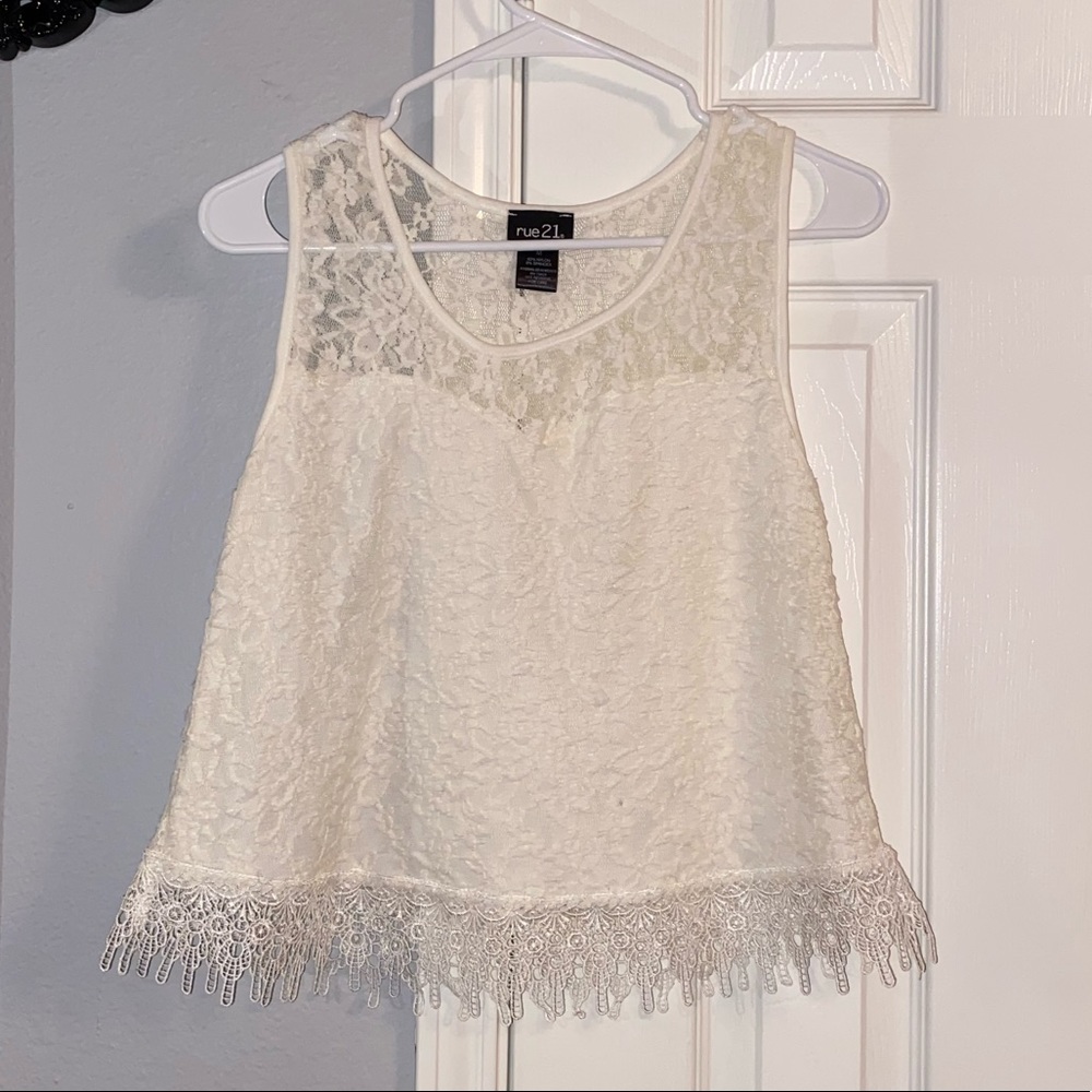 Cream Lace Cropped Tank Top